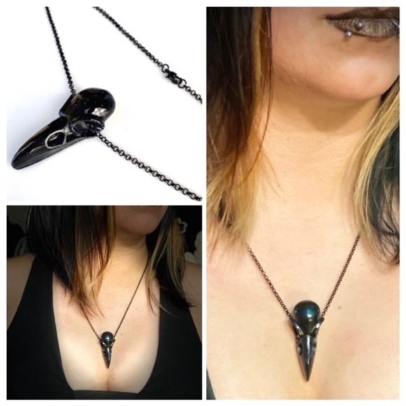 Black stainless steel chain + black raven skull - Picture 3 of 11